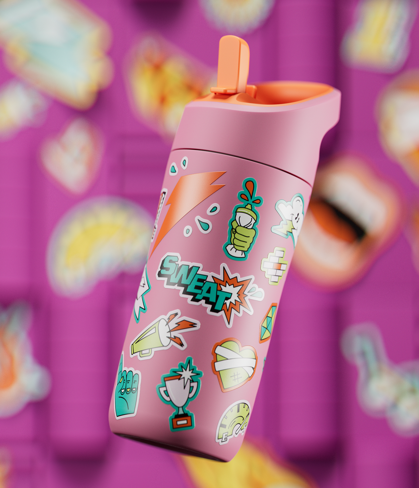 Rookie Stainless Steel Water Bottle - Sticker Pink - PDP Detail 2